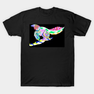 wing fossil dinosaur bird in ecopop zentangle of rainbow T-Shirt